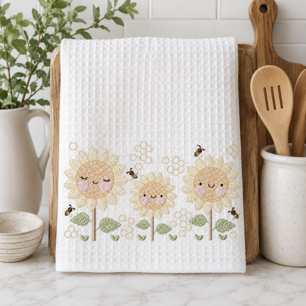 Daisies embroidery designs - Yellow Flowers machine embroidery pattern - Floral Grandma Kitchen towel - Instant digital download pes jef (Copy)