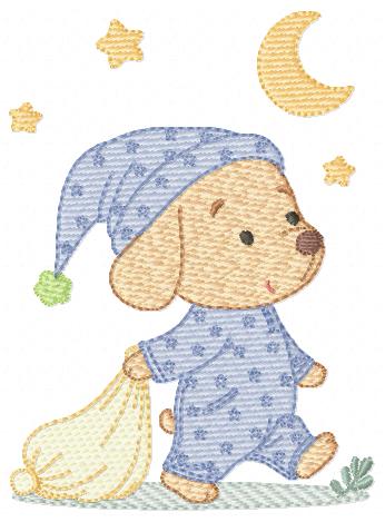 Dog with pajamas embroidery designs - Dog with moon and stars machine embroidery pattern - Baby Boy Puppy file - Instant download - Marcia Embroidery
