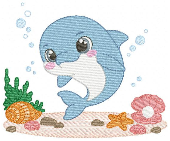 Dolphin embroidery design - Ocean Fish embroidery design machine embroidery pattern - Dolphin with algae embroidery - delicate sea animal (Copy)