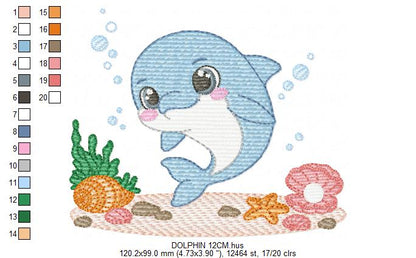Dolphin embroidery design - Ocean Fish embroidery design machine embroidery pattern - Dolphin with algae embroidery - delicate sea animal (Copy)