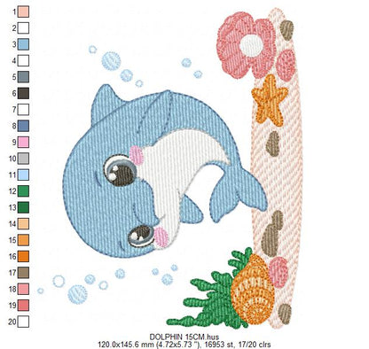 Dolphin embroidery design - Ocean Fish embroidery design machine embroidery pattern - Dolphin with algae embroidery - delicate sea animal (Copy)