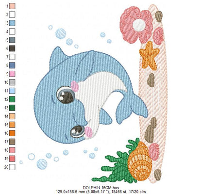 Dolphin embroidery design - Ocean Fish embroidery design machine embroidery pattern - Dolphin with algae embroidery - delicate sea animal (Copy)