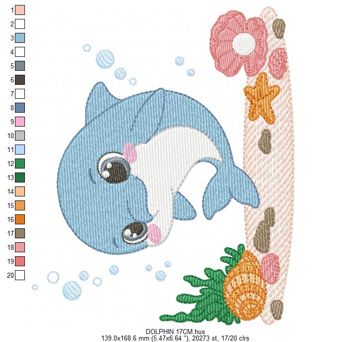 Dolphin embroidery design - Ocean Fish embroidery design machine embroidery pattern - Dolphin with algae embroidery - delicate sea animal (Copy)