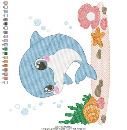 Dolphin embroidery design - Ocean Fish embroidery design machine embroidery pattern - Dolphin with algae embroidery - delicate sea animal (Copy)