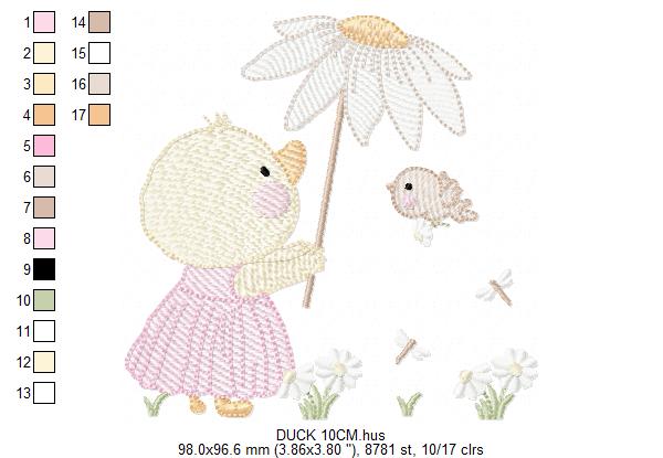 Duck with daisies embroidery design - Lake water animal with flowers machine embroidery pattern - Baby Girl file - Instant digital download pes jef