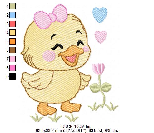Baby Girl Duck embroidery design - Lake water animal with flowers machine embroidery pattern - Baby Girl file - Instant digital download pes jef