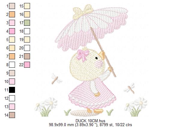 Baby Girl Duck embroidery design - Lake water animal with flowers machine embroidery pattern - Baby Girl file - Instant digital download pes jef