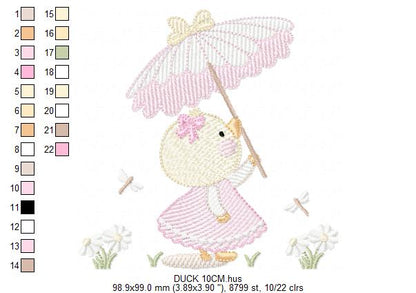 Baby Girl Duck embroidery design - Lake water animal with flowers machine embroidery pattern - Baby Girl file - Instant digital download pes jef
