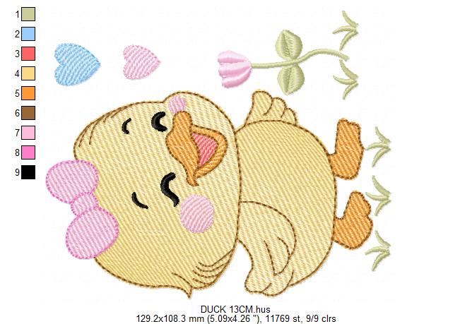 Baby Girl Duck embroidery design - Lake water animal with flowers machine embroidery pattern - Baby Girl file - Instant digital download pes jef