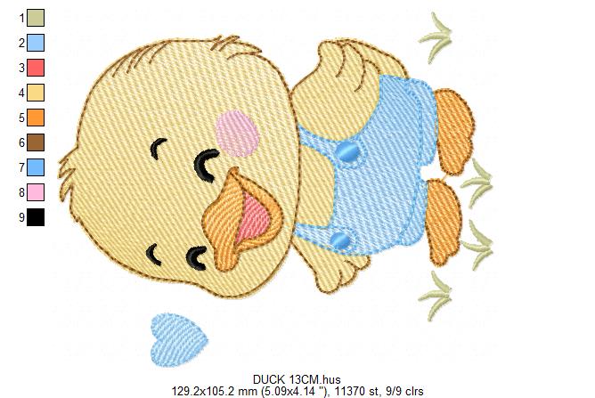 Baby Boy Duck embroidery design - Lake water animal with flowers machine embroidery pattern - Baby Girl file - Instant digital download