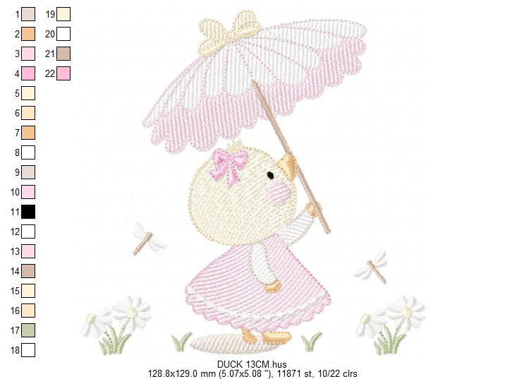 Baby Girl Duck embroidery design - Lake water animal with flowers machine embroidery pattern - Baby Girl file - Instant digital download pes jef