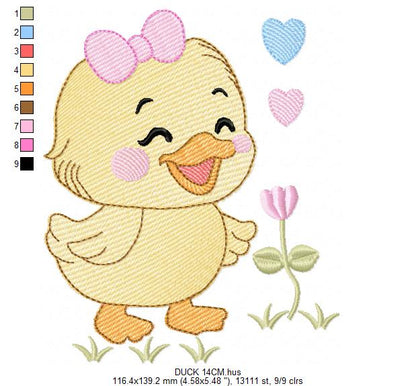 Baby Girl Duck embroidery design - Lake water animal with flowers machine embroidery pattern - Baby Girl file - Instant digital download pes jef