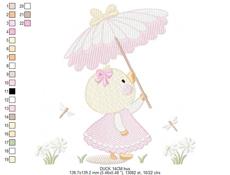 Baby Girl Duck embroidery design - Lake water animal with flowers machine embroidery pattern - Baby Girl file - Instant digital download pes jef