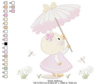 Baby Girl Duck embroidery design - Lake water animal with flowers machine embroidery pattern - Baby Girl file - Instant digital download pes jef