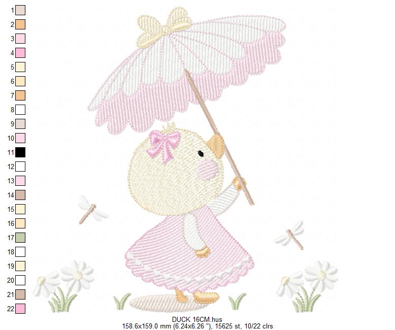 Baby Girl Duck embroidery design - Lake water animal with flowers machine embroidery pattern - Baby Girl file - Instant digital download pes jef