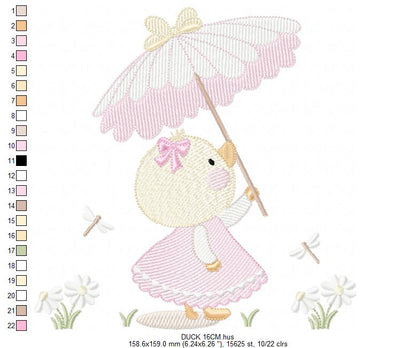 Baby Girl Duck embroidery design - Lake water animal with flowers machine embroidery pattern - Baby Girl file - Instant digital download pes jef