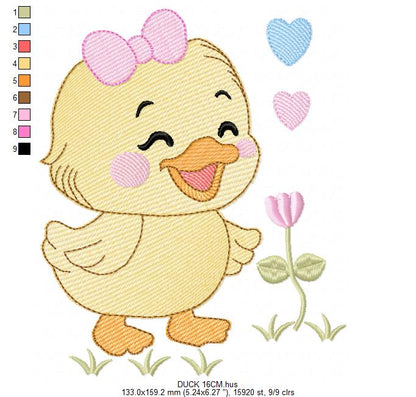 Baby Girl Duck embroidery design - Lake water animal with flowers machine embroidery pattern - Baby Girl file - Instant digital download pes jef