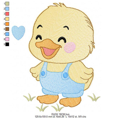 Baby Boy Duck embroidery design - Lake water animal with flowers machine embroidery pattern - Baby Girl file - Instant digital download