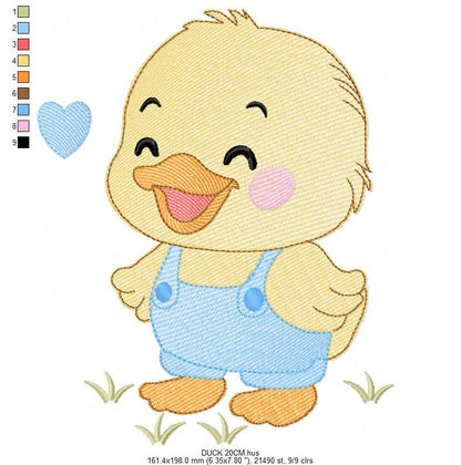 Baby Boy Duck embroidery design - Lake water animal with flowers machine embroidery pattern - Baby Girl file - Instant digital download