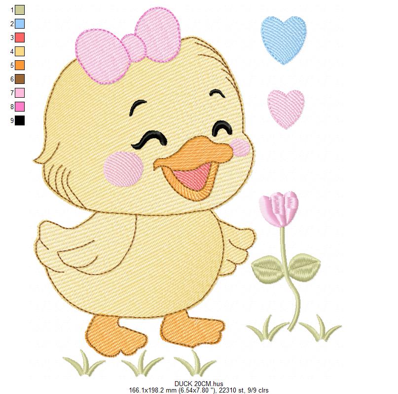 Baby Girl Duck embroidery design - Lake water animal with flowers machine embroidery pattern - Baby Girl file - Instant digital download pes jef