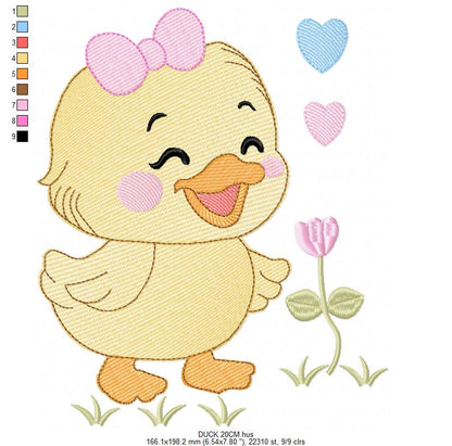 Baby Girl Duck embroidery design - Lake water animal with flowers machine embroidery pattern - Baby Girl file - Instant digital download pes jef