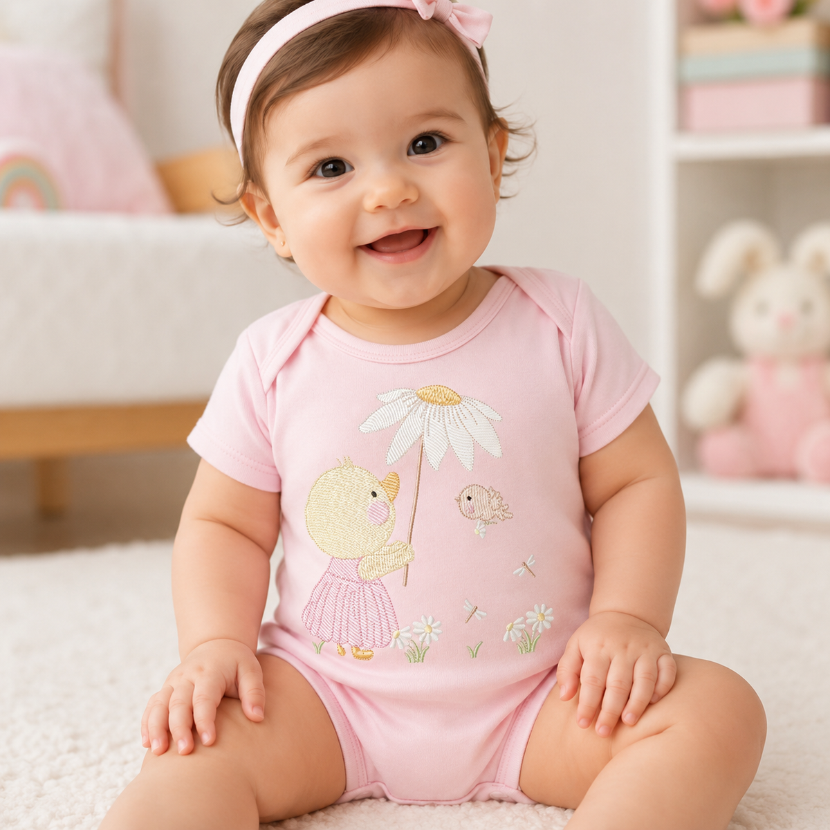 Duck with daisies embroidery design - Lake water animal with flowers machine embroidery pattern - Baby Girl file - Instant digital download pes jef
