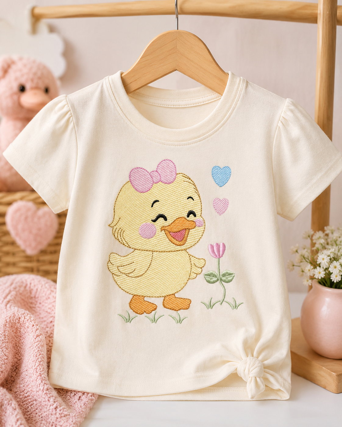 Baby Girl Duck embroidery design - Lake water animal with flowers machine embroidery pattern - Baby Girl file - Instant digital download pes jef
