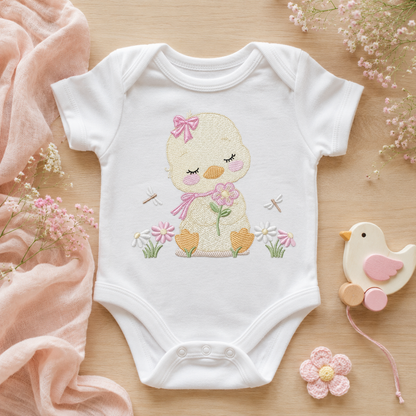 Duck with flowers embroidery design - Lake water animal with flowers and dragon-fly machine embroidery pattern - Baby Girl file - Instant digital download pes jef