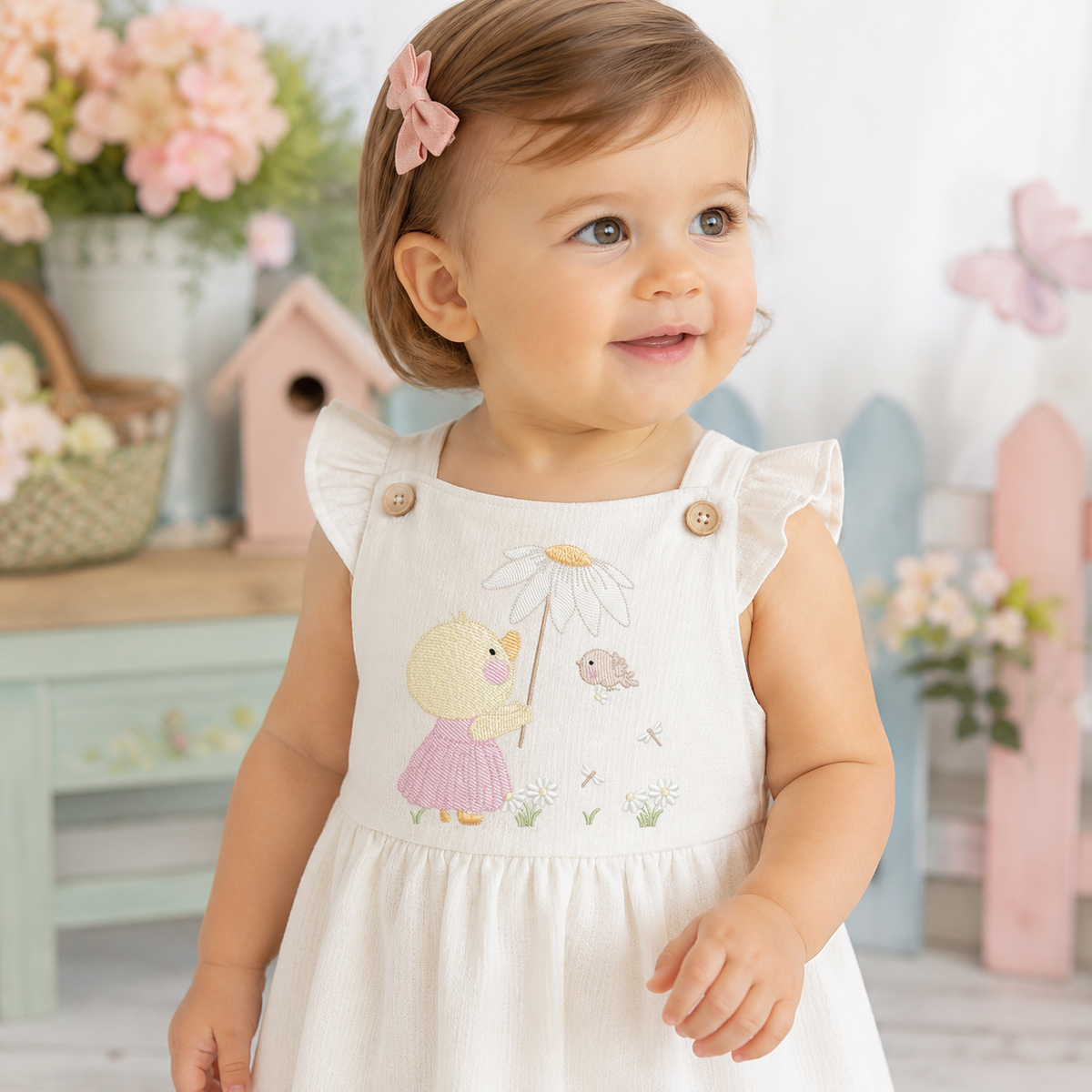 Duck with daisies embroidery design - Lake water animal with flowers machine embroidery pattern - Baby Girl file - Instant digital download pes jef