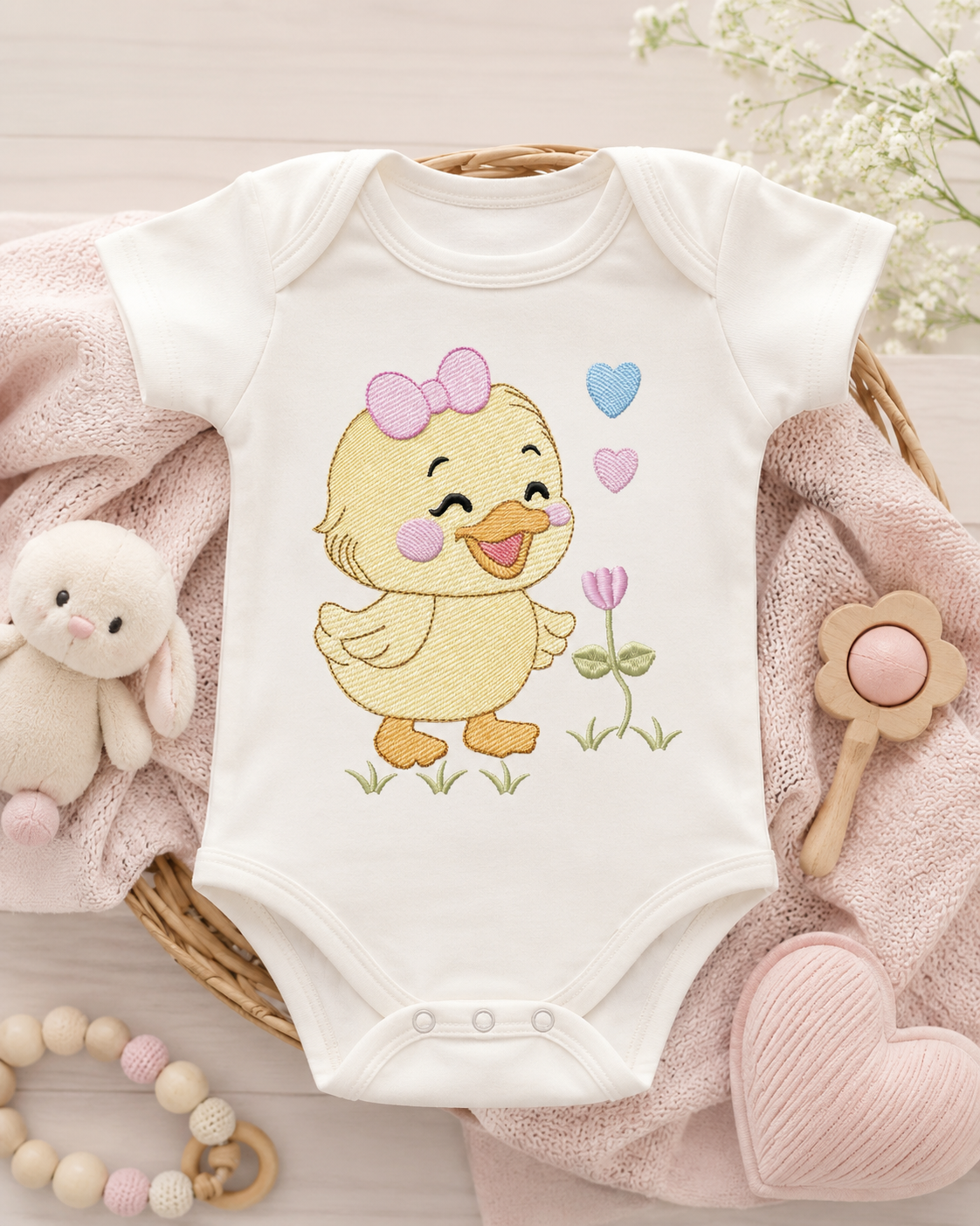 Baby Girl Duck embroidery design - Lake water animal with flowers machine embroidery pattern - Baby Girl file - Instant digital download pes jef