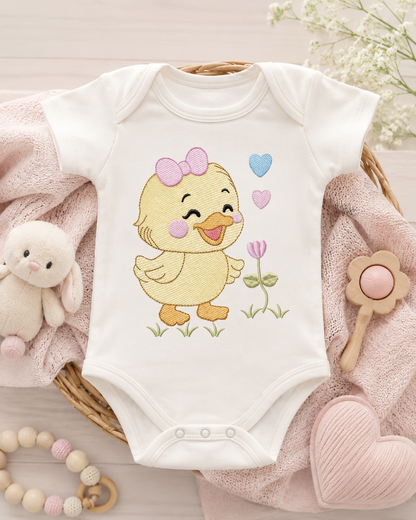 Baby Girl Duck embroidery design - Lake water animal with flowers machine embroidery pattern - Baby Girl file - Instant digital download pes jef