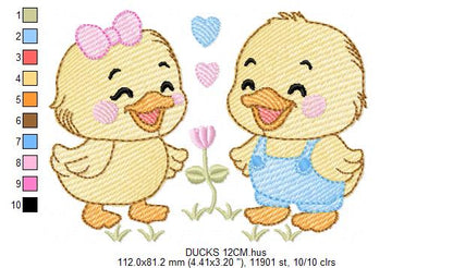 Ducks embroidery design - Lake Water Animals - Baby Boy and Girl - Sister and Brother Twins machine pattern - Instant digital download pes jef dst