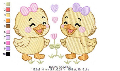 Ducks embroidery design - Lake Water Animals - Baby Girl Sisters Twins machine pattern - Instant digital download pes jef dst