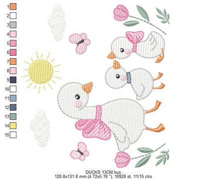 Goose Family embroidery designs - Ducks with flowers machine embroidery pattern - Farm ranch animals  - Instant digital download pes jef dst (Copy) Marcia Embroidery