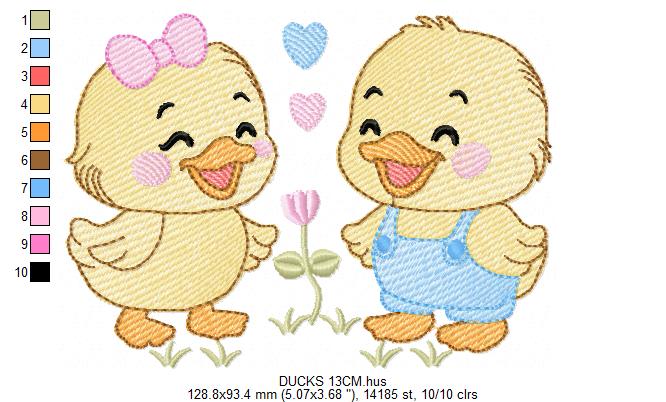 Ducks embroidery design - Lake Water Animals - Baby Boy and Girl - Sister and Brother Twins machine pattern - Instant digital download pes jef dst