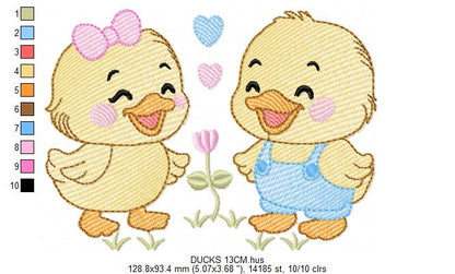 Ducks embroidery design - Lake Water Animals - Baby Boy and Girl - Sister and Brother Twins machine pattern - Instant digital download pes jef dst