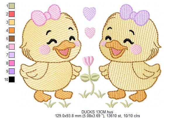 Ducks embroidery design - Lake Water Animals - Baby Girl Sisters Twins machine pattern - Instant digital download pes jef dst