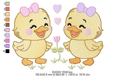 Ducks embroidery design - Lake Water Animals - Baby Girl Sisters Twins machine pattern - Instant digital download pes jef dst