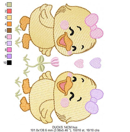Ducks embroidery design - Lake Water Animals - Baby Girl Sisters Twins machine pattern - Instant digital download pes jef dst