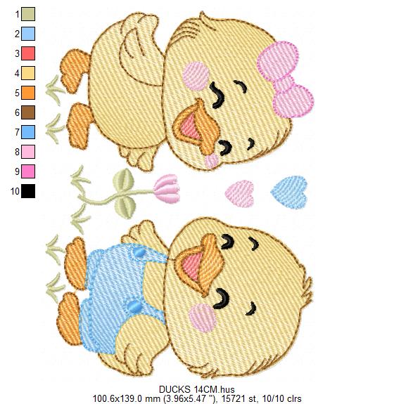Ducks embroidery design - Lake Water Animals - Baby Boy and Girl - Sister and Brother Twins machine pattern - Instant digital download pes jef dst