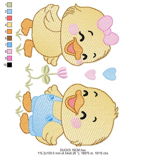 Ducks embroidery design - Lake Water Animals - Baby Boy and Girl - Sister and Brother Twins machine pattern - Instant digital download pes jef dst
