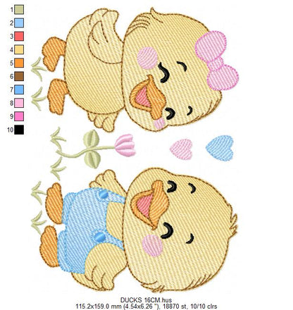 Ducks embroidery design - Lake Water Animals - Baby Boy and Girl - Sister and Brother Twins machine pattern - Instant digital download pes jef dst
