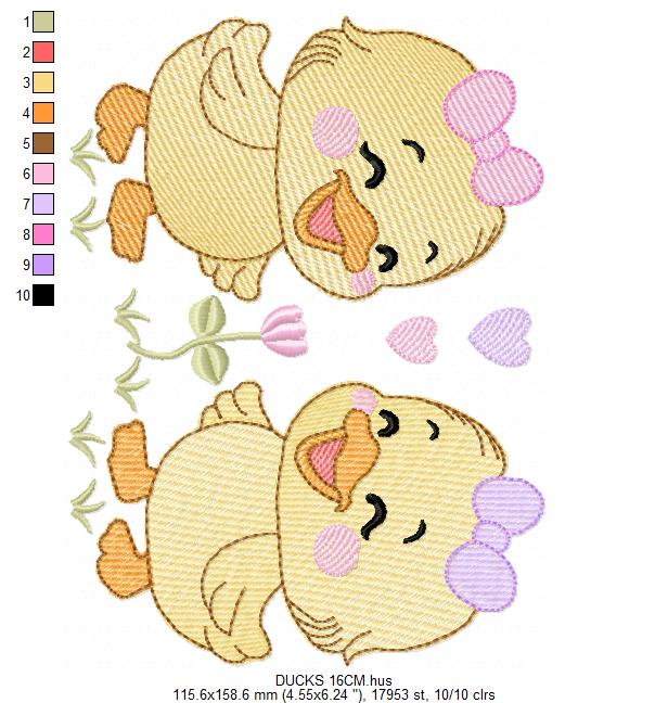 Ducks embroidery design - Lake Water Animals - Baby Girl Sisters Twins machine pattern - Instant digital download pes jef dst