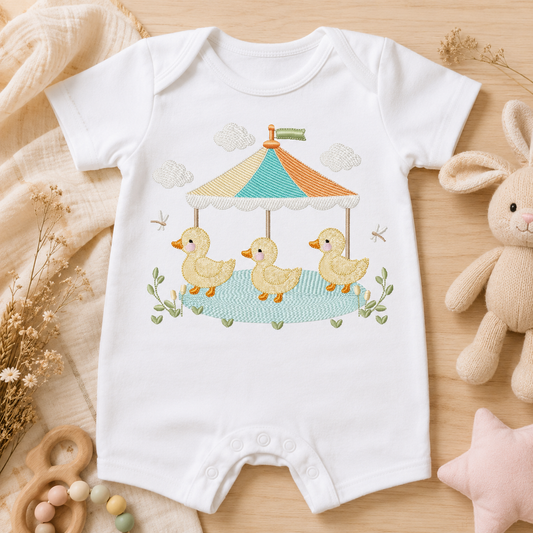 Baby Ducks embroidery design - Lake water animal with flowers machine embroidery pattern - Baby boy and girl file - Instant digital download pes jef
