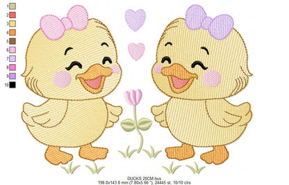 Ducks embroidery design - Lake Water Animals - Baby Girl Sisters Twins machine pattern - Instant digital download pes jef dst