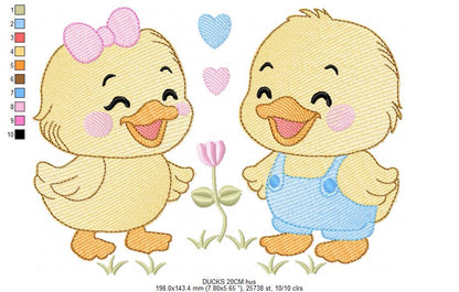 Ducks embroidery design - Lake Water Animals - Baby Boy and Girl - Sister and Brother Twins machine pattern - Instant digital download pes jef dst