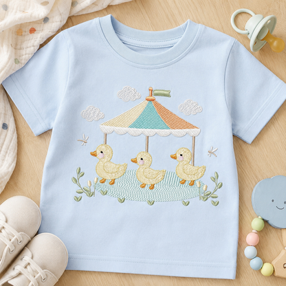 Baby Ducks embroidery design - Lake water animal with flowers machine embroidery pattern - Baby boy and girl file - Instant digital download pes jef