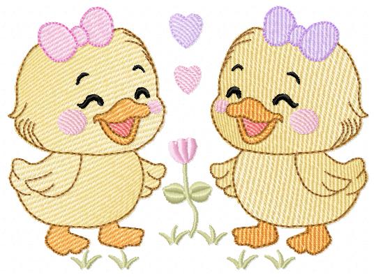 Ducks embroidery design - Lake Water Animals - Baby Girl Sisters Twins machine pattern - Instant digital download pes jef dst