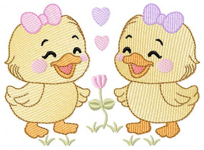 Ducks embroidery design - Lake Water Animals - Baby Girl Sisters Twins machine pattern - Instant digital download pes jef dst