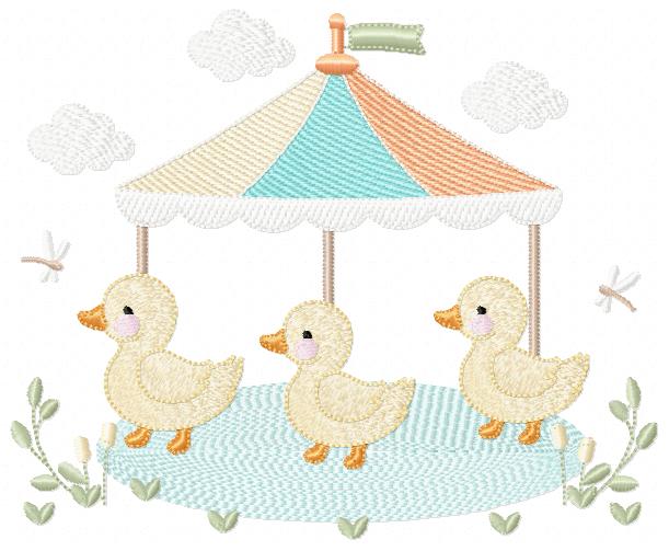 Baby Ducks embroidery design - Lake water animal with flowers machine embroidery pattern - Baby boy and girl file - Instant digital download pes jef